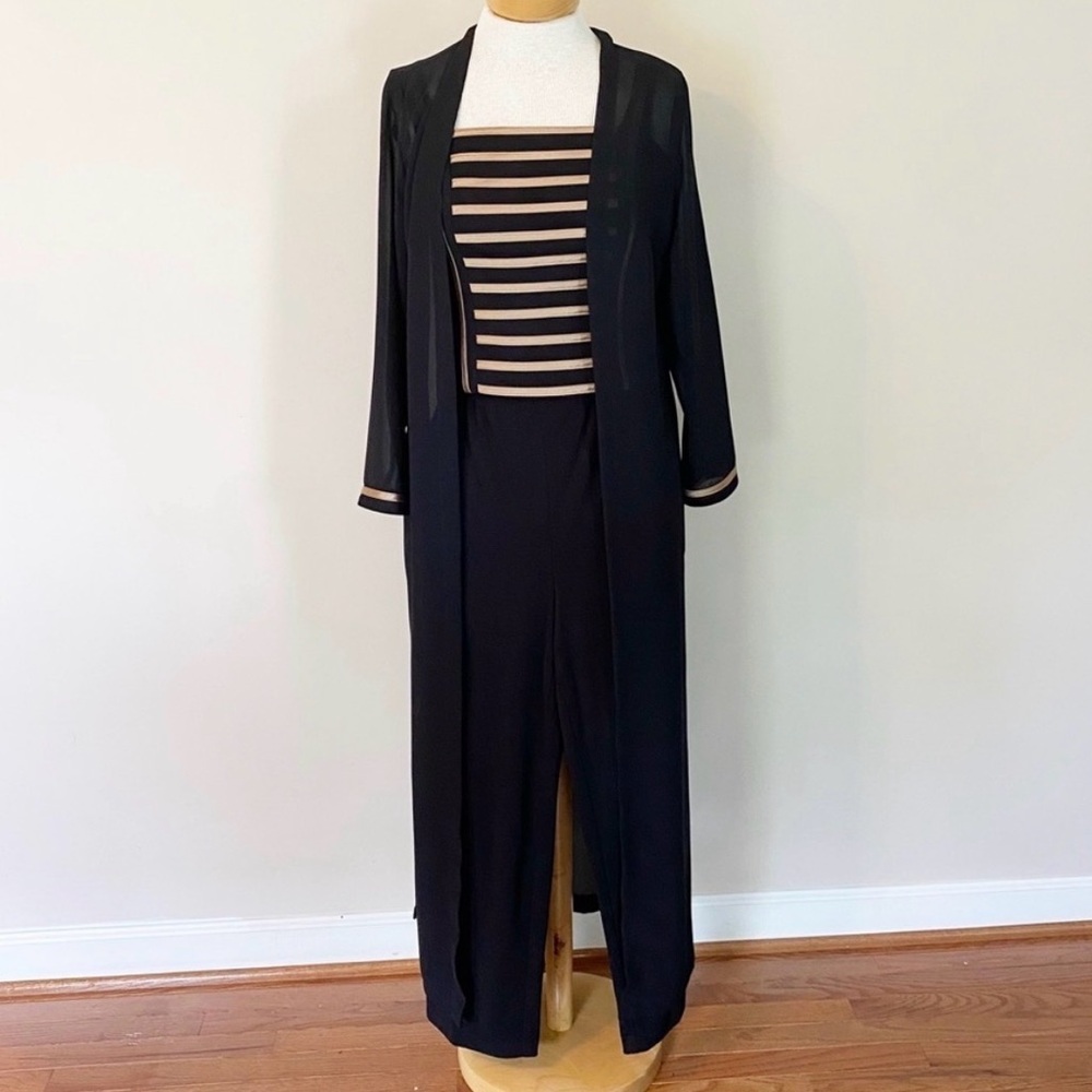 Joseph Ribkoff 3 Piece Pant Set Black Gold Evening Outfit Duster Cami Pants Sz 8